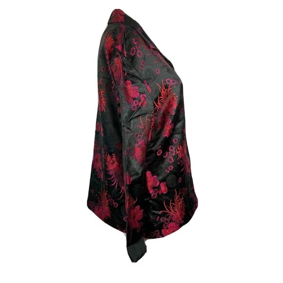 Maggy L Jacket Womens Sz 12 Black Pink Floral‎ Asian Print Satin Lightweight - Picture 3 of 8